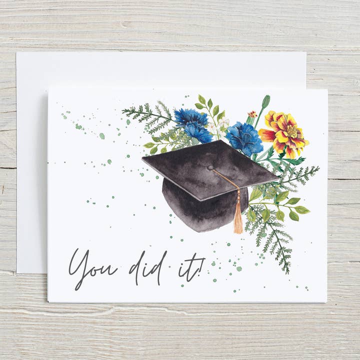 Graduation Card, hand painted floral card, Congratulations for wholesale by Liz Pope Designs