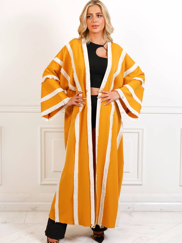 Mandy Yellow Fringe Kimono for wholesale by Unmatched BYU