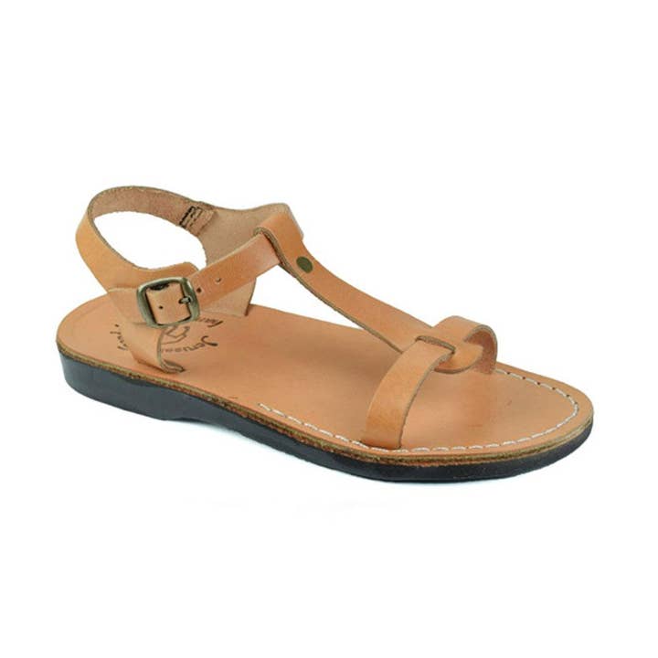 Bathsheba - Leather T Strap Sandal | Tan for wholesale by Jerusalem Sandals