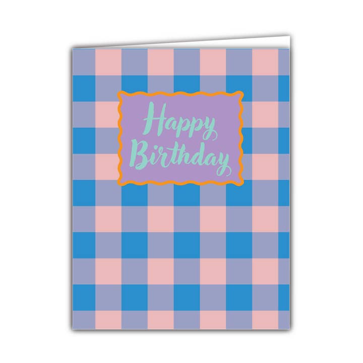 Birthday Gingham Card Pink/Blue - C0010 for wholesale by Webster Road Paper Co