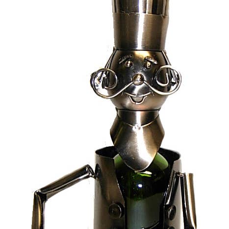 Wine Bottle Holder in Metal - Chef w/ pot for wholesale by Three Star IM/EX Inc.