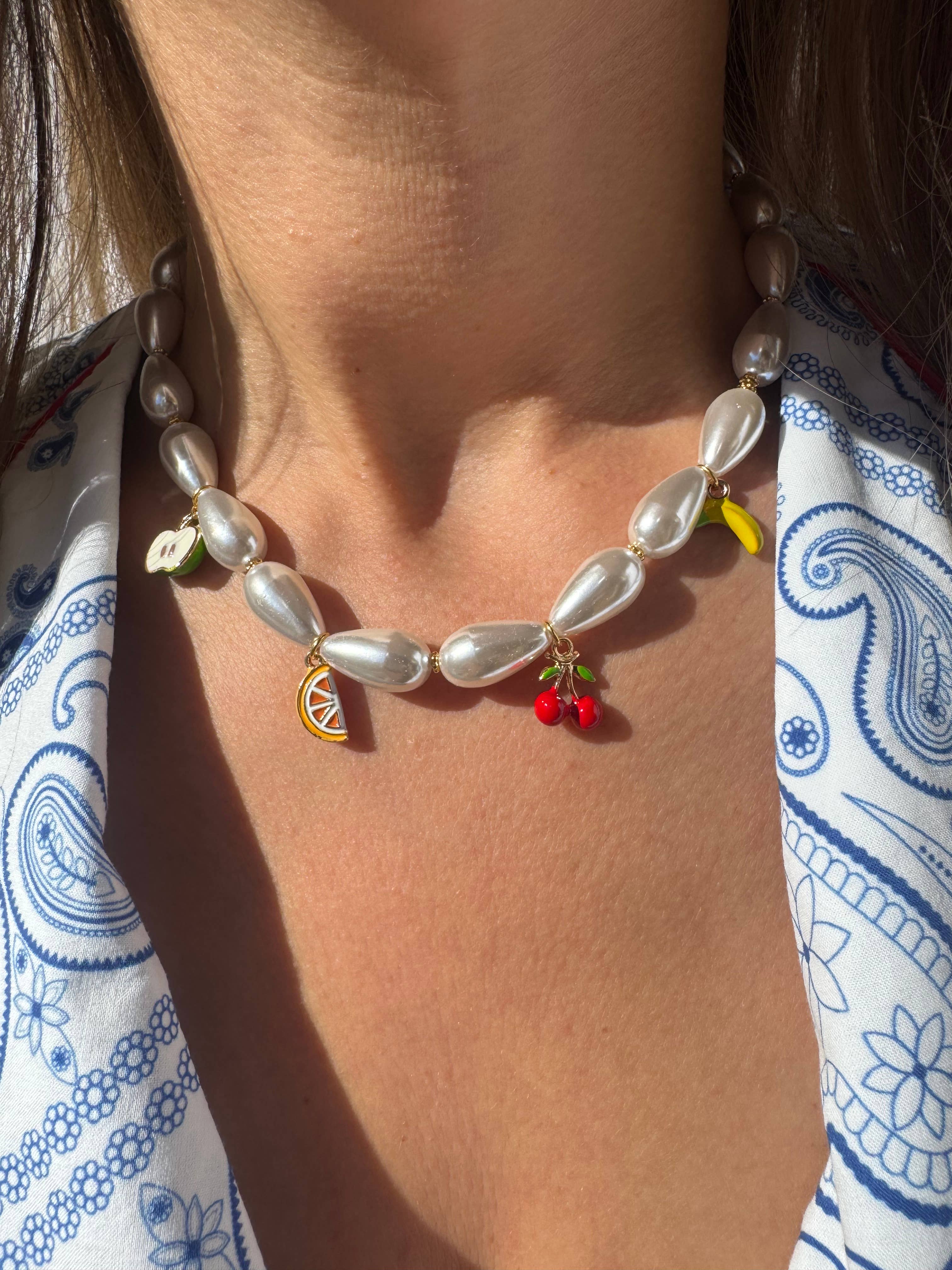 Christina Christi - Wholesale Beaded/Pearl Necklace - Handmade Beaded Necklace with Colorful Fruit Pendants