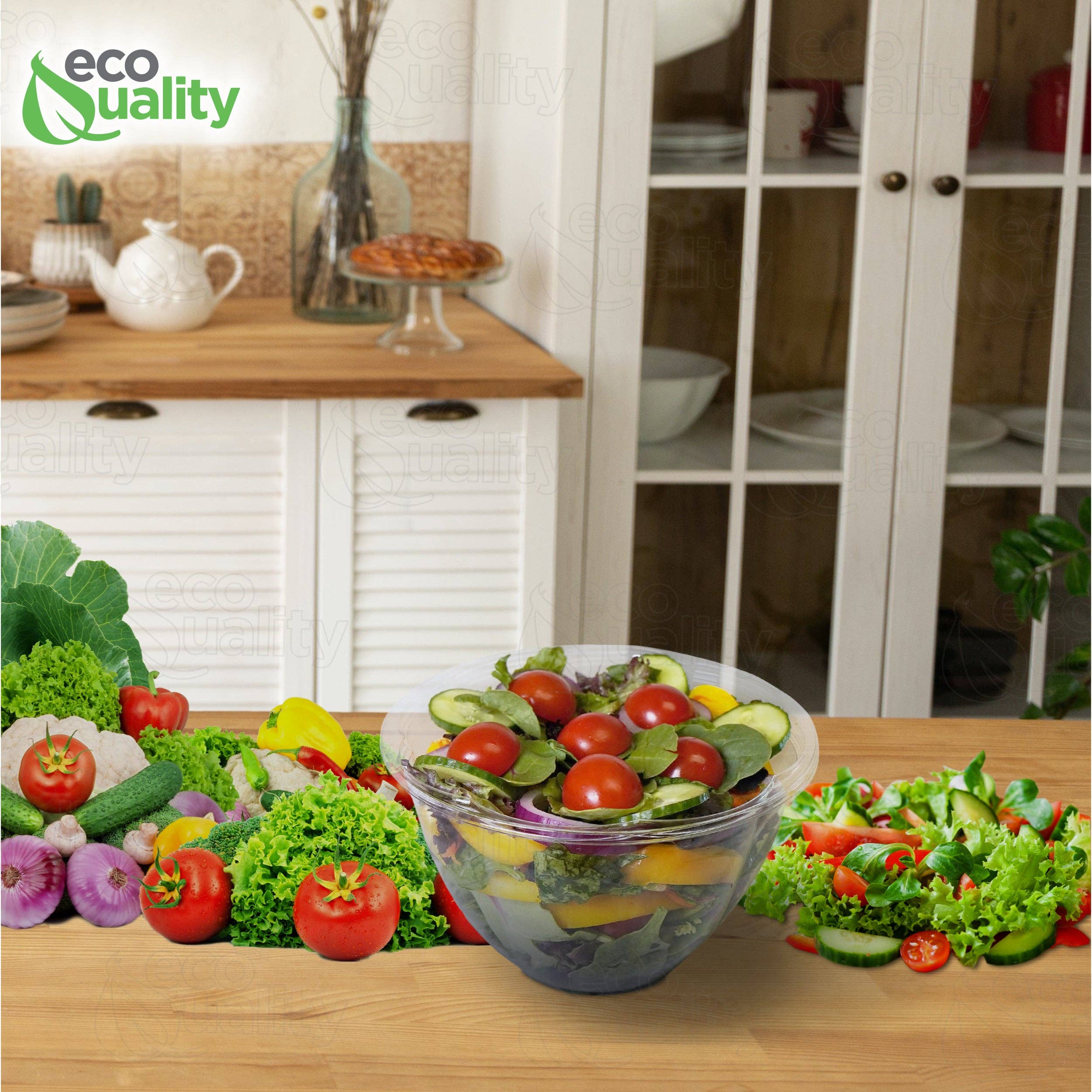 EcoQuality - Wholesale Food Storage Container - 48Oz Crystal Clear Plastic Disposable Salad Bowls with Lids8