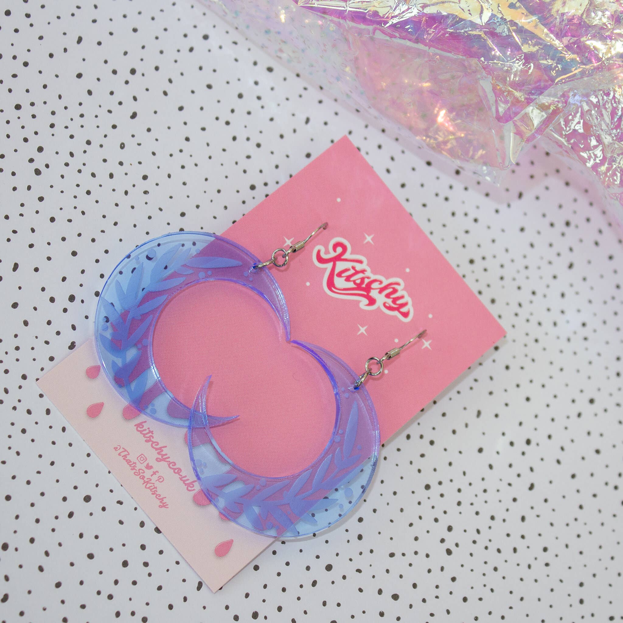 Kitschy - Wholesale Dangle Earrings - Allure Crescent Moon Floral Earrings Laser Cut Acrylic | Made In Scotland2