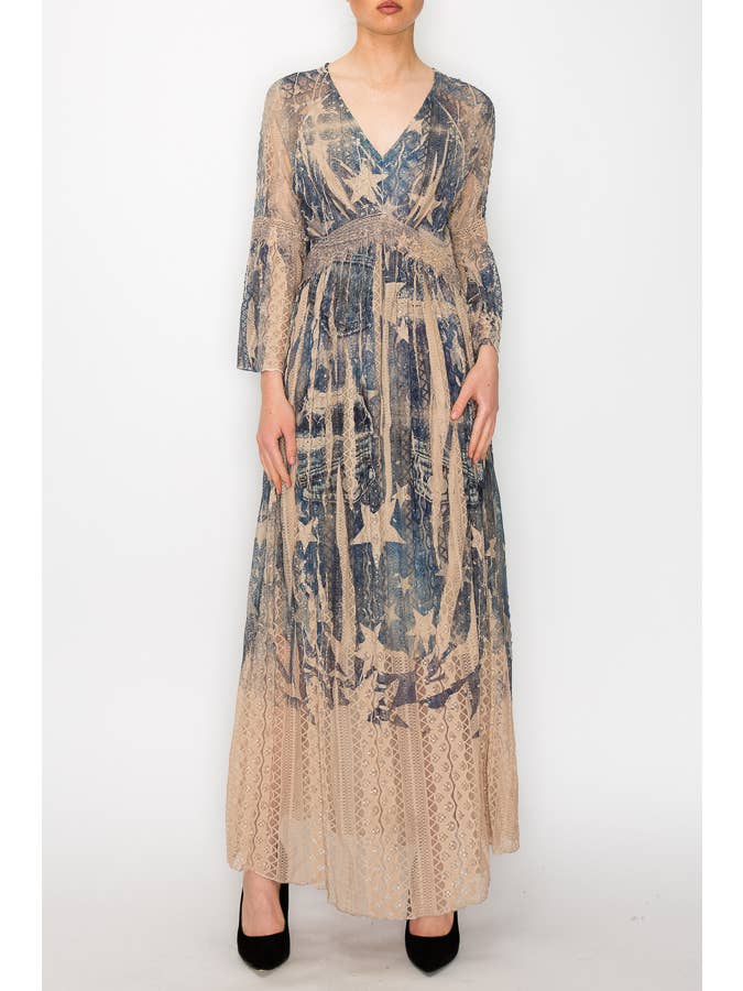 2 JEANS Abito Midi A-Line Romantico in Pizzo con Maniche a Campana - 4658 TP/2DENIM in vendita all'ingrosso su Faire1