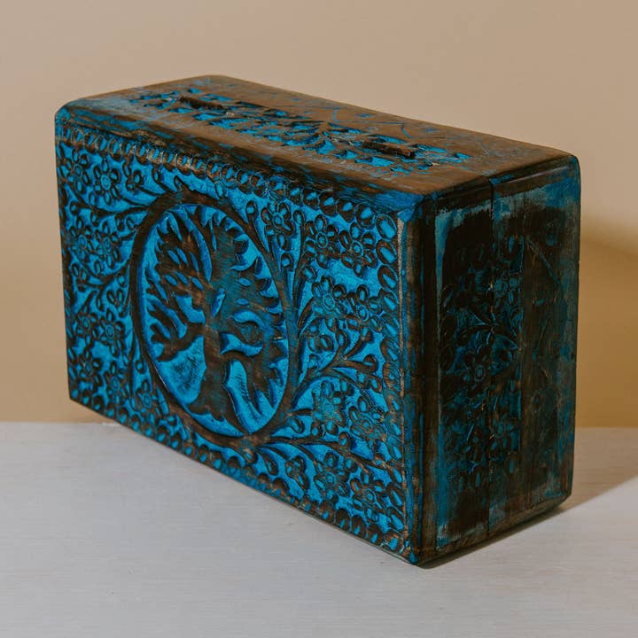 Scatola in legno albero della vita colore blu per la vendita all'ingrosso da parte di Good & Buena