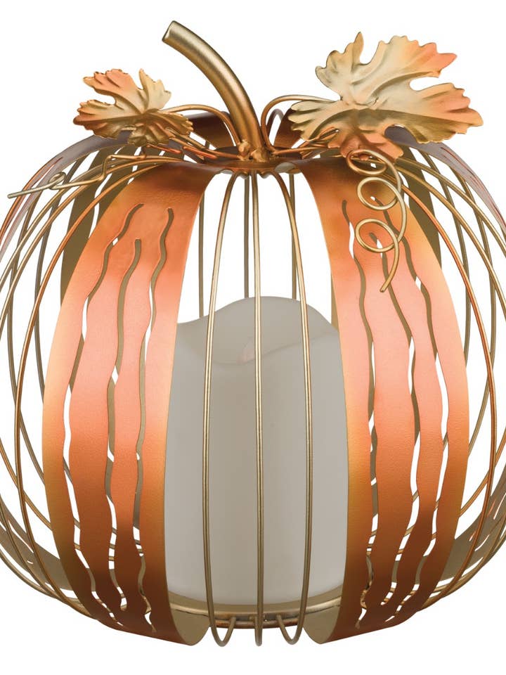 LED Copper Pumpkin Decor 8.5" for wholesale by Regal Art & Gift