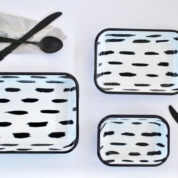 Rozi - Vendita all'ingrosso Piatti da portata - Set di 3 Teglie Rettangolari per Servire e Arrostire della Collezione Stripe in Smalto4