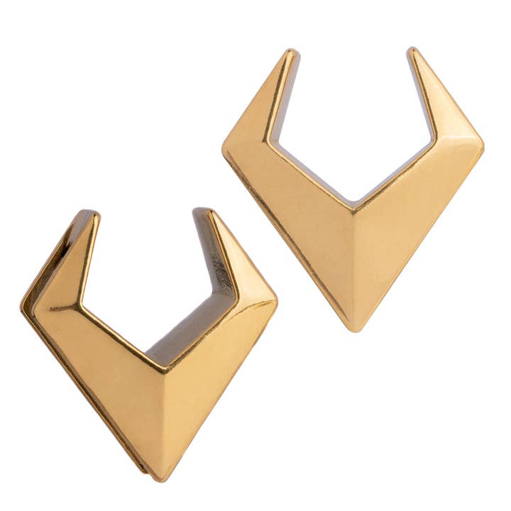 Gold Triangle Saddle Plug / Tunnel / Gauge for wholesale by Custom Plugs