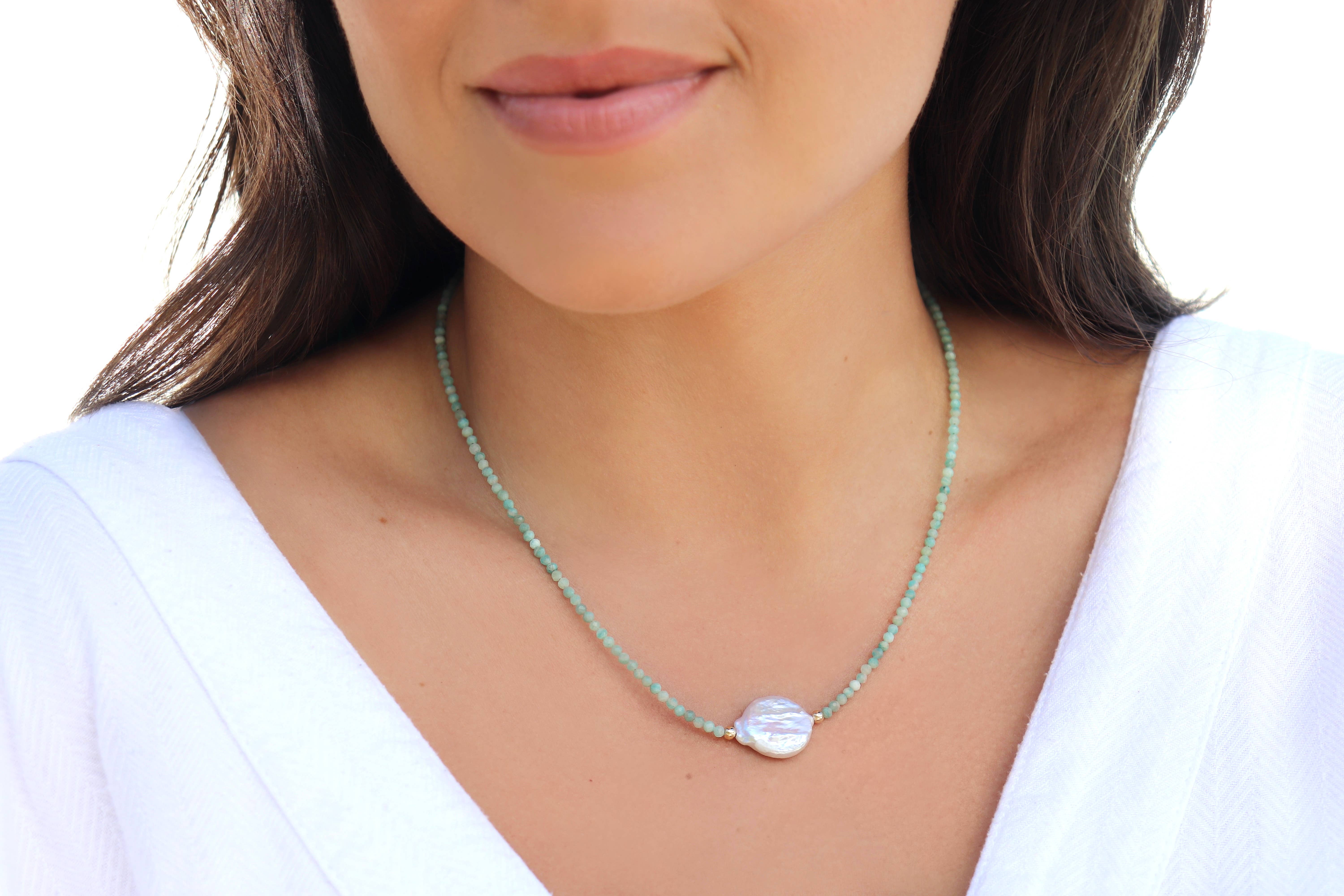 Kaylie Dawn Jewelry - Wholesale Beaded/Pearl Necklace - Mystic Coin Pearl Gemstone Beaded Necklace Handmade in USA6