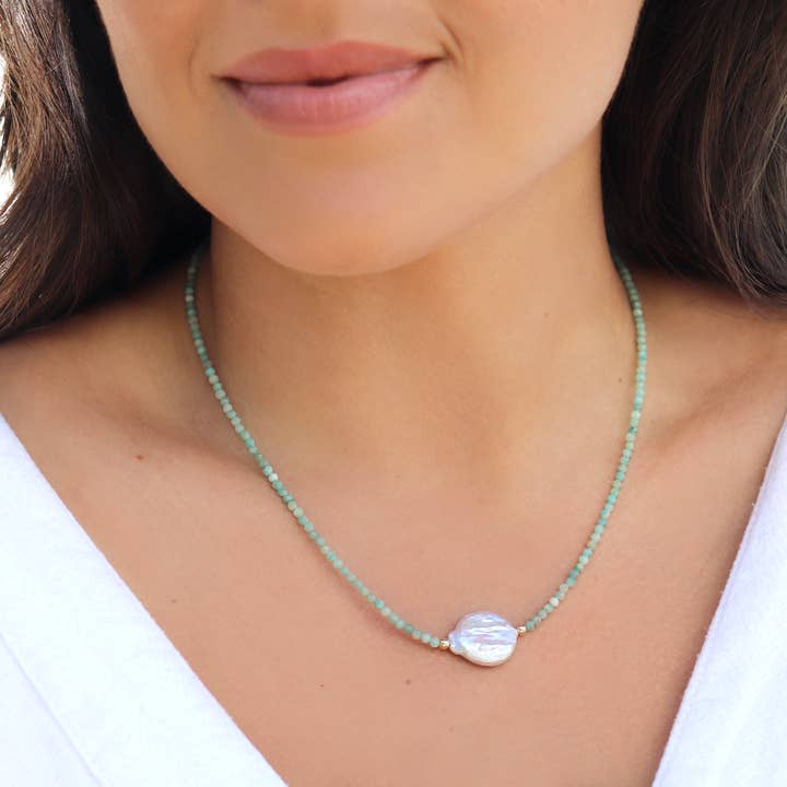 Kaylie Dawn Jewelry - Wholesale Beaded/Pearl Necklace - Mystic Coin Pearl Gemstone Beaded Necklace Handmade in USA6