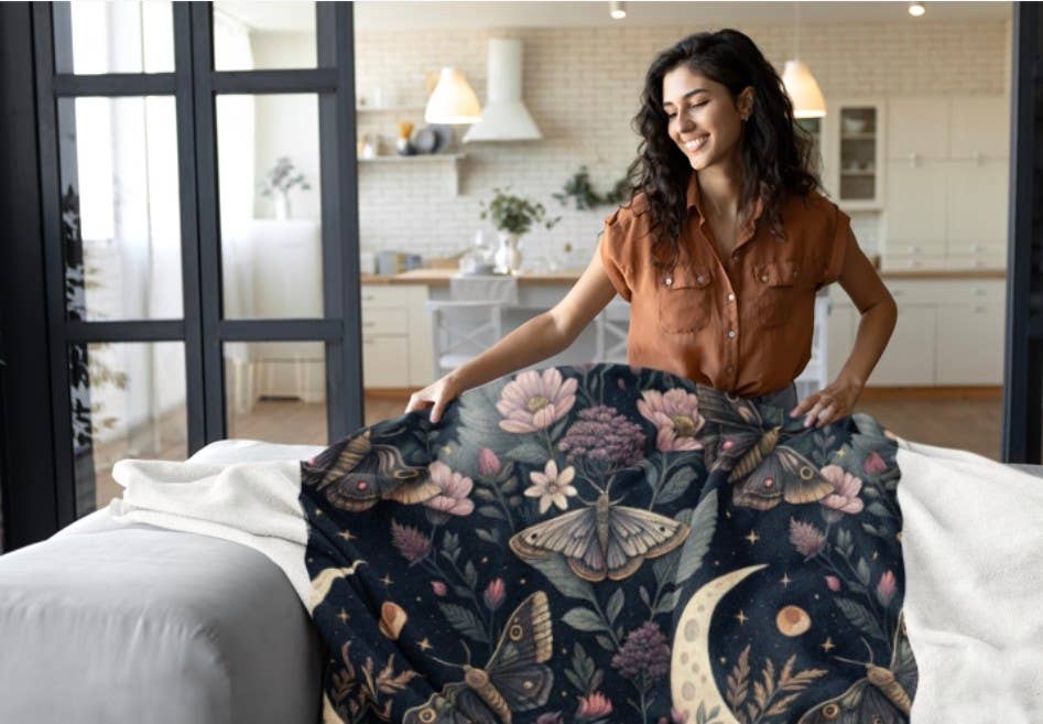 Upside Down Owl Farm - Wholesale Throw Blanket - Fleece Blanket, Mystical Moon Design, Plush Throw Blanket2