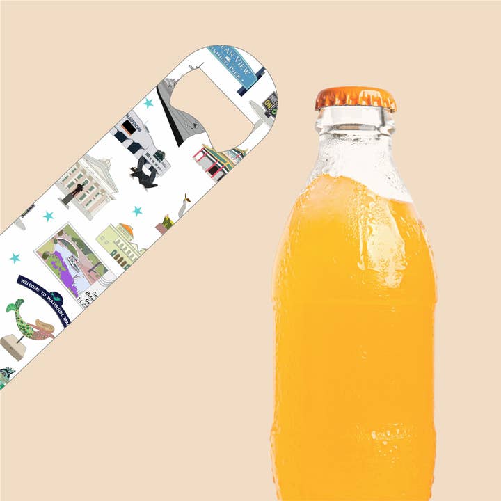 Bottle soda metal opener with any city landmarks on white for wholesale by Smallcity Gifts