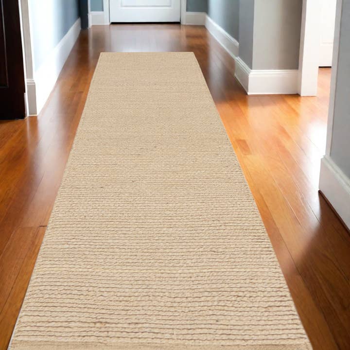 10' Beige Jute Hand Woven Runner Rug for wholesale by HomeRoots