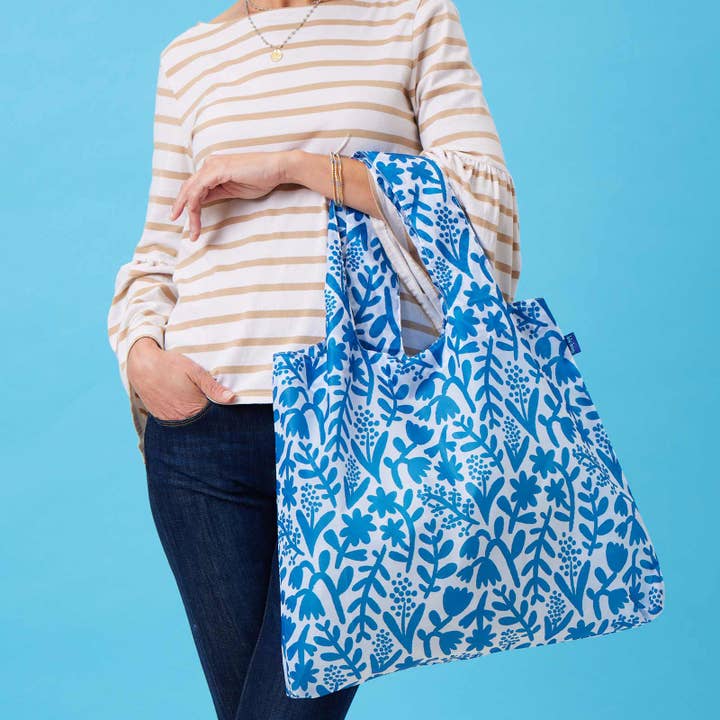 rockflowerpaper - Wholesale Grocery/Shopping Bag - BOTANICAL blu Bag Reusable Shopper Tote