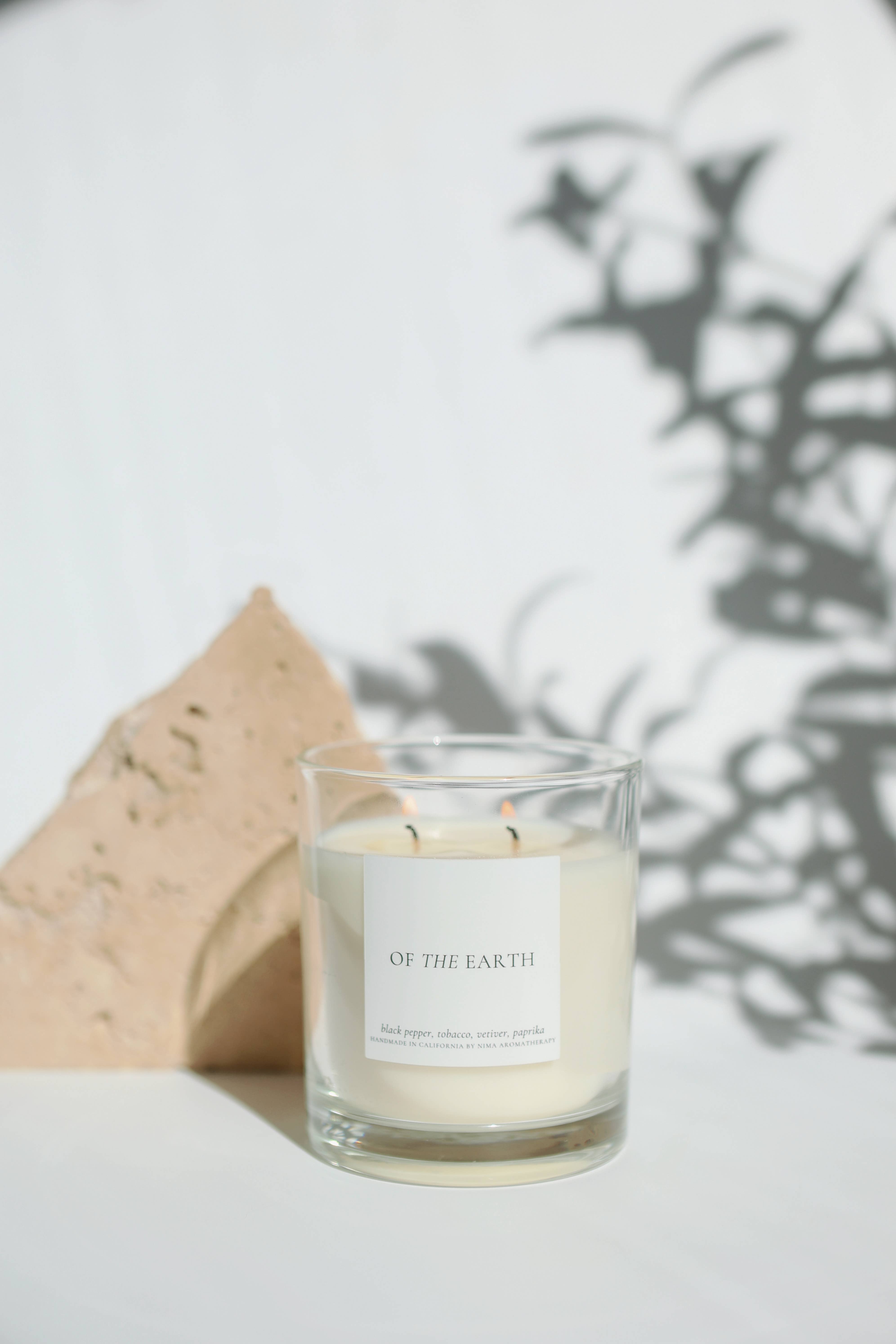 NIMA aromatherapy - Wholesale Jar/Filled Candle - Palo Santo + Tobacco - 12 oz clear jar soy wax candle