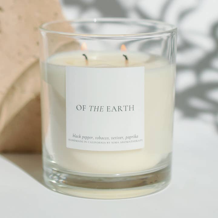 NIMA aromatherapy - Wholesale Jar/Filled Candle - Palo Santo + Tobacco - 12 oz clear jar soy wax candle0