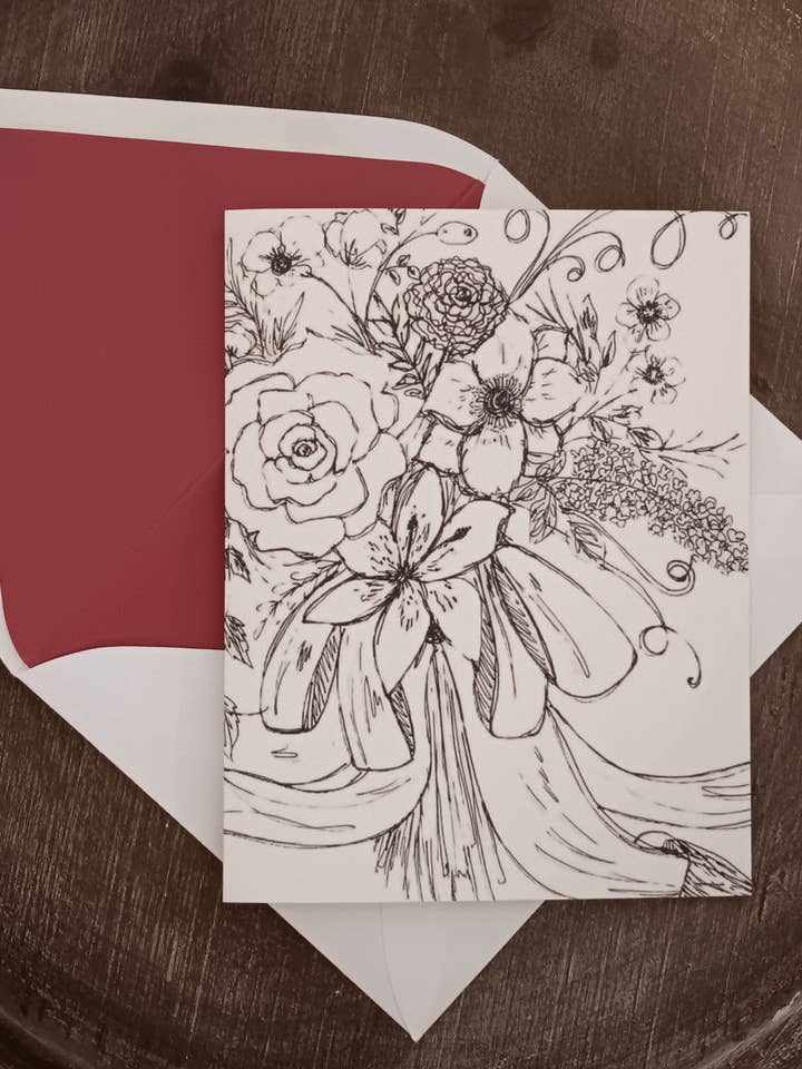Line Drawn Bouquet Greeting Card for wholesale by The Lettering Loft