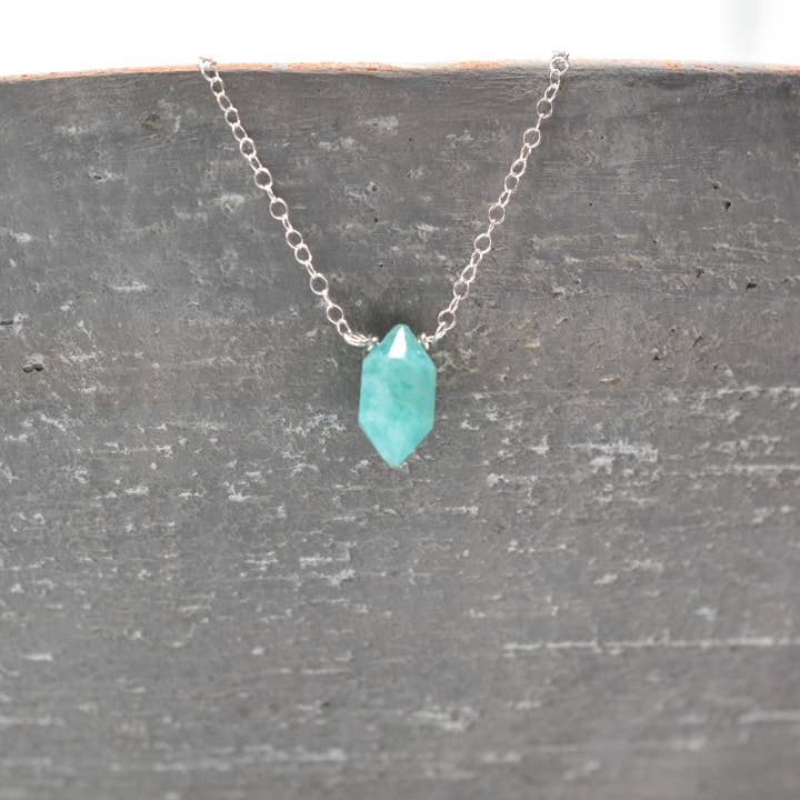 Amazonit, Blågrøn Aqua Dobbelt Termineret Punkt Halskæde for engroshandel hos Sela+Sage