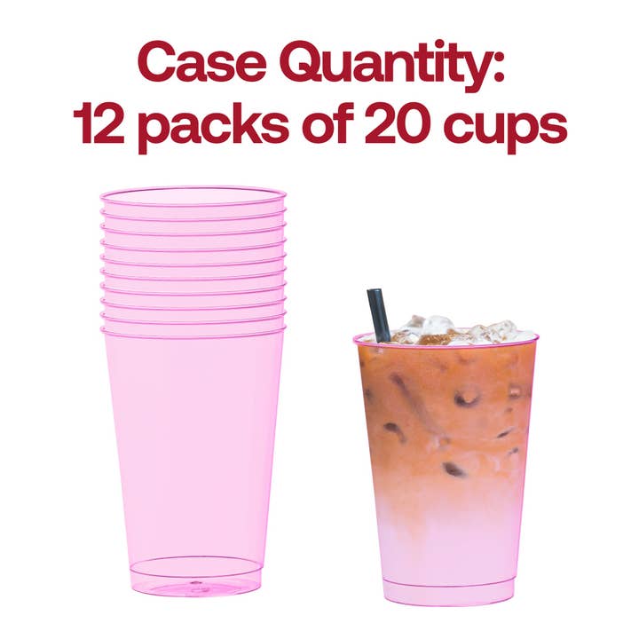 Smarty had a Party - Wholesale Disposable Cup - 12 oz. Clear Pink Disposable Plastic Party Cups - 20 pcs3