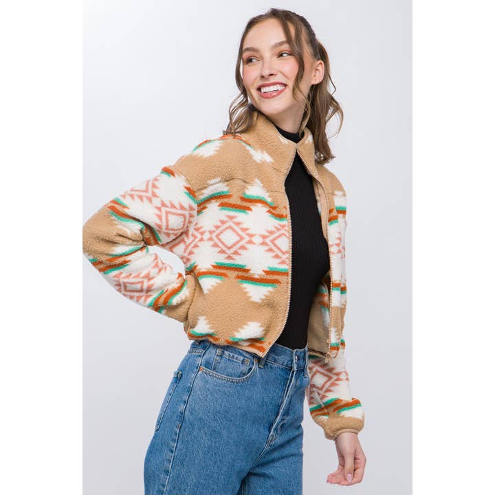 Baie Bleue - Wholesale Jacket - Women's - Aztec Sherpa Full Zip Jacket9