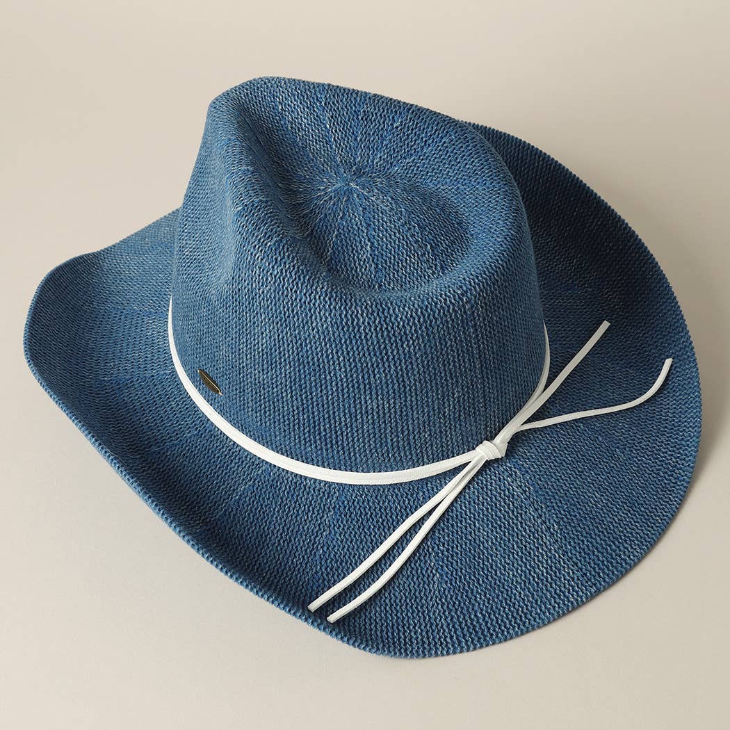 DNM Washed Solid Denim Color Knitted Cowboy Adjustable Sun Hat for wholesale on Faire2