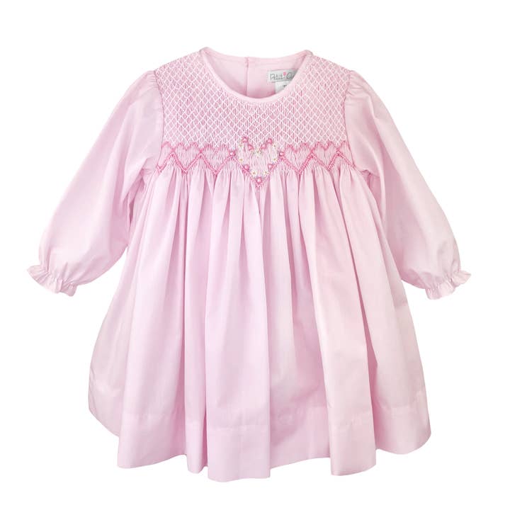 Petit Ami & Zubels - Wholesale Dress - Baby - Fully Smocked Dress with Floral Heart Embroidery1