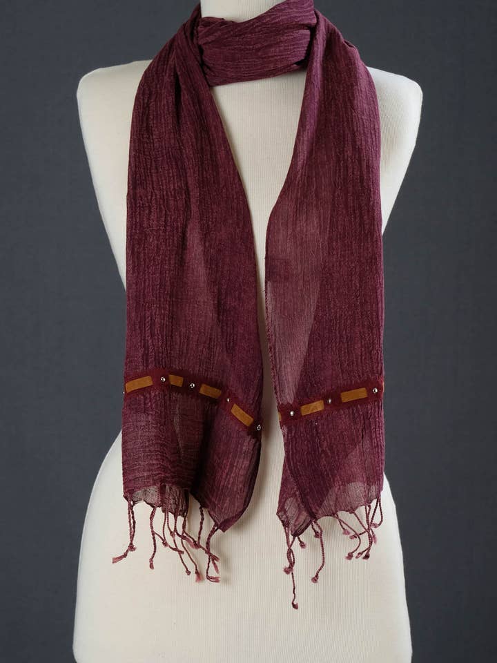 Cachecol Vermelho Algodão Claret Faixa Ganga Estreta por atacado de Dosimira