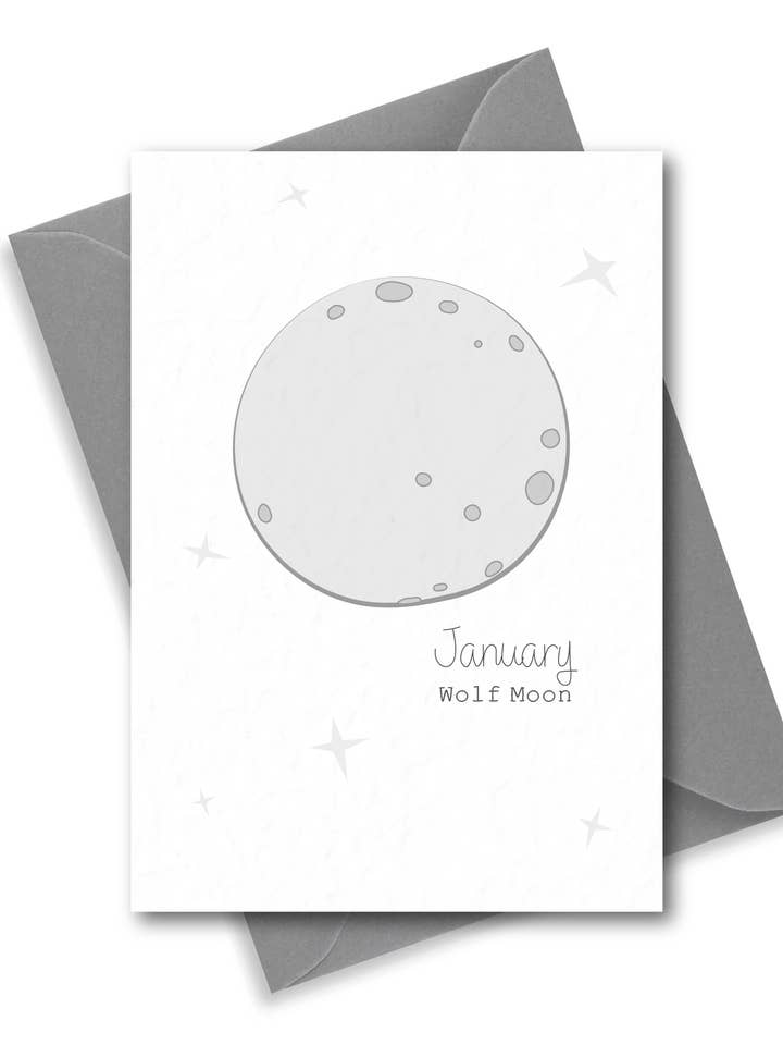 January full moon greeting card. Wolf moon - Spiritual for wholesale by Leah Roberts Design