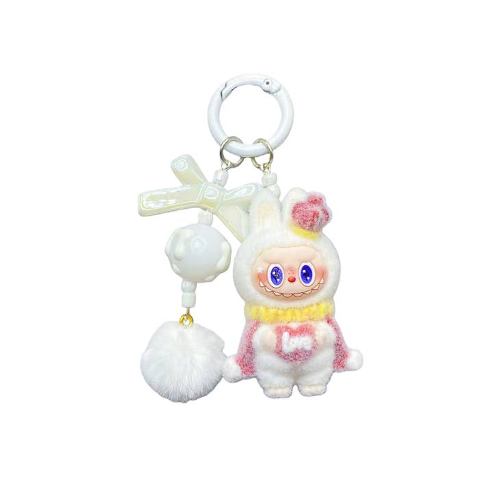Auraquise - Vente Porte-clés – enfant - Ornement de bureau figurine Flocked Labubu King KPOP jouet de collection anime décoration porte-clés9