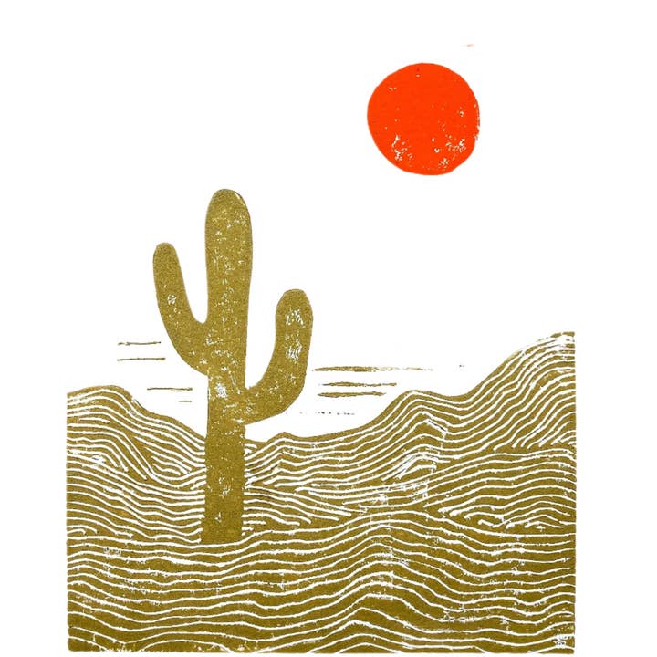 Sonoran Desert cactus - Linocut relief print (8x10in) for wholesale by The Big Harumph