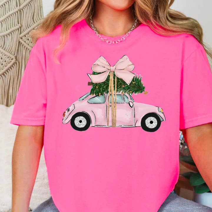 Shoppe SHC - Wholesale T-shirt (graphic) – women's - Pink Christmas Car Christmas 2025 Graphic Tee | Gildan5