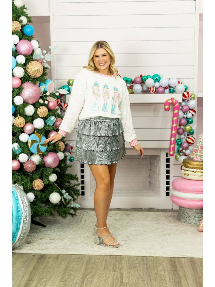 Glitter Nutcrackers on White Top with Sequin Sleeves for wholesale on Faire6