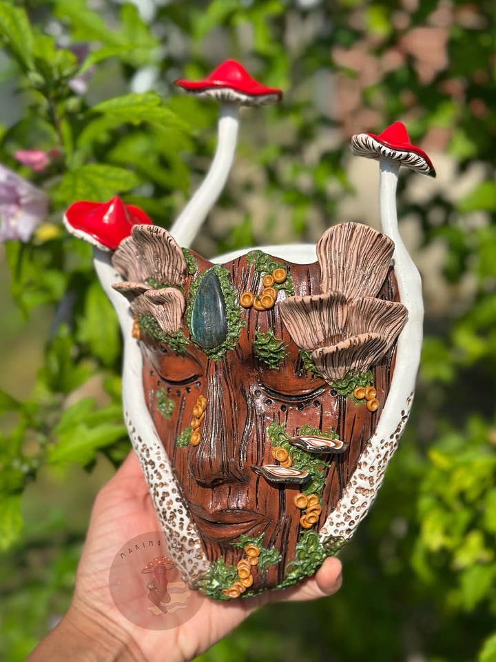 Hanging Wall Planter | PREORDER Forest Mushroom Goddess with Labradorite for wholesale by Making Olás