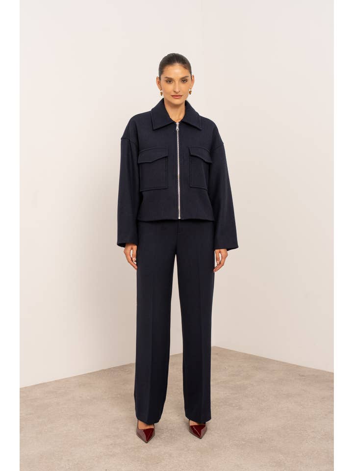 Attentif Paris - Wholesale Jacket - Women's - Structured short jacket in blended wool with patch pockets3