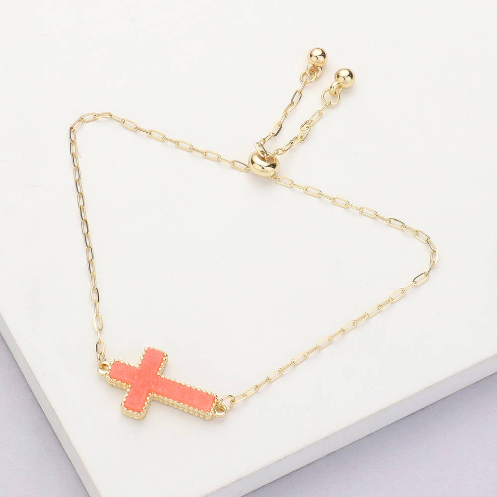 Sensibling Corp. – Pulseira com pendente por atacado – Pulseira Ajustável com Druza Cruz e Fecho de Puxar2