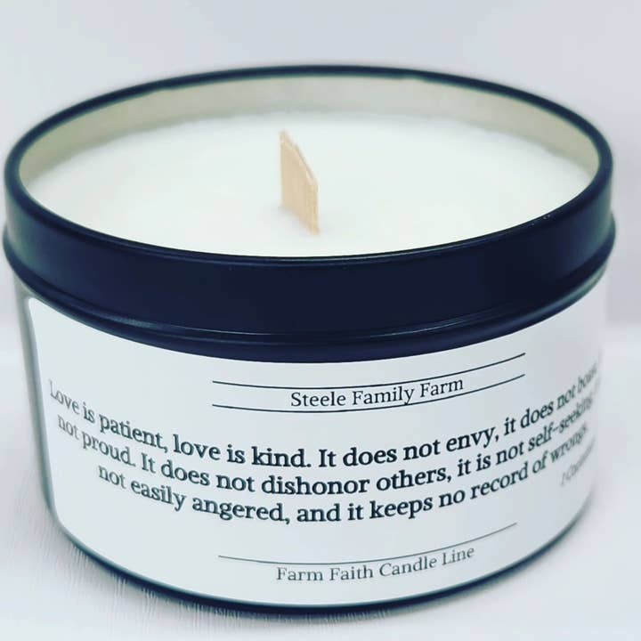 Farm Faith Candle- 1 Corinthians 13 for wholesale by Steele Family Farm