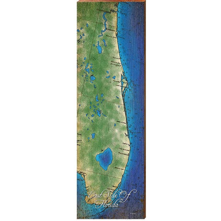 Carte de l'est de la Floride, décoration d'intérieur, impression artistique sur bois véritable pour la vente par Mill Wood Art