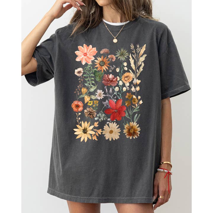 Autumn Pressed Flowers, Leaves, Botanical, Fall Shirt for wholesale by Refinery Number One LLC