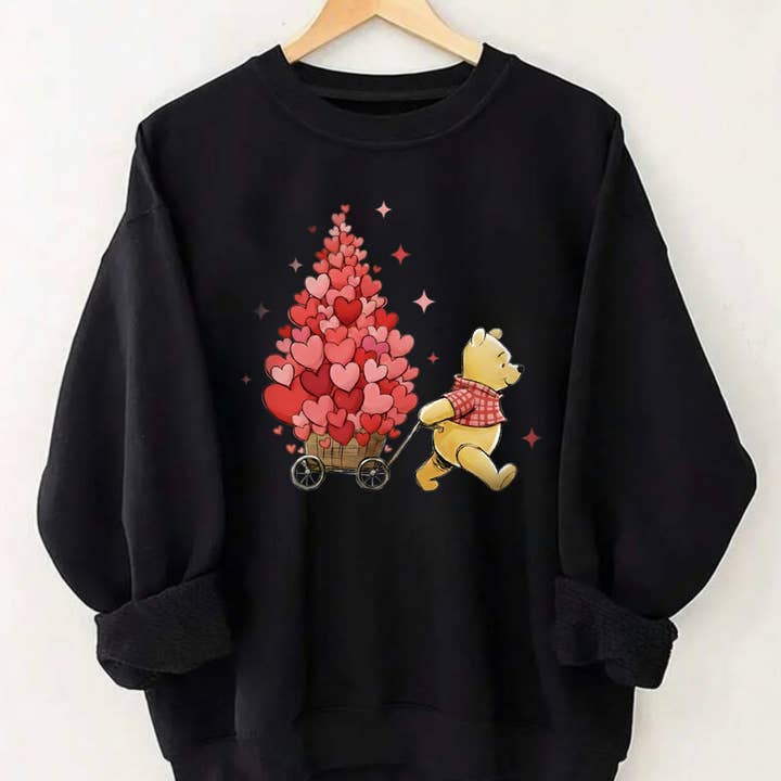 Sweat-shirt Ours de la Saint-Valentin Cœur Mignon Col Rond Amour Winnie pour la vente par PressPilotCo
