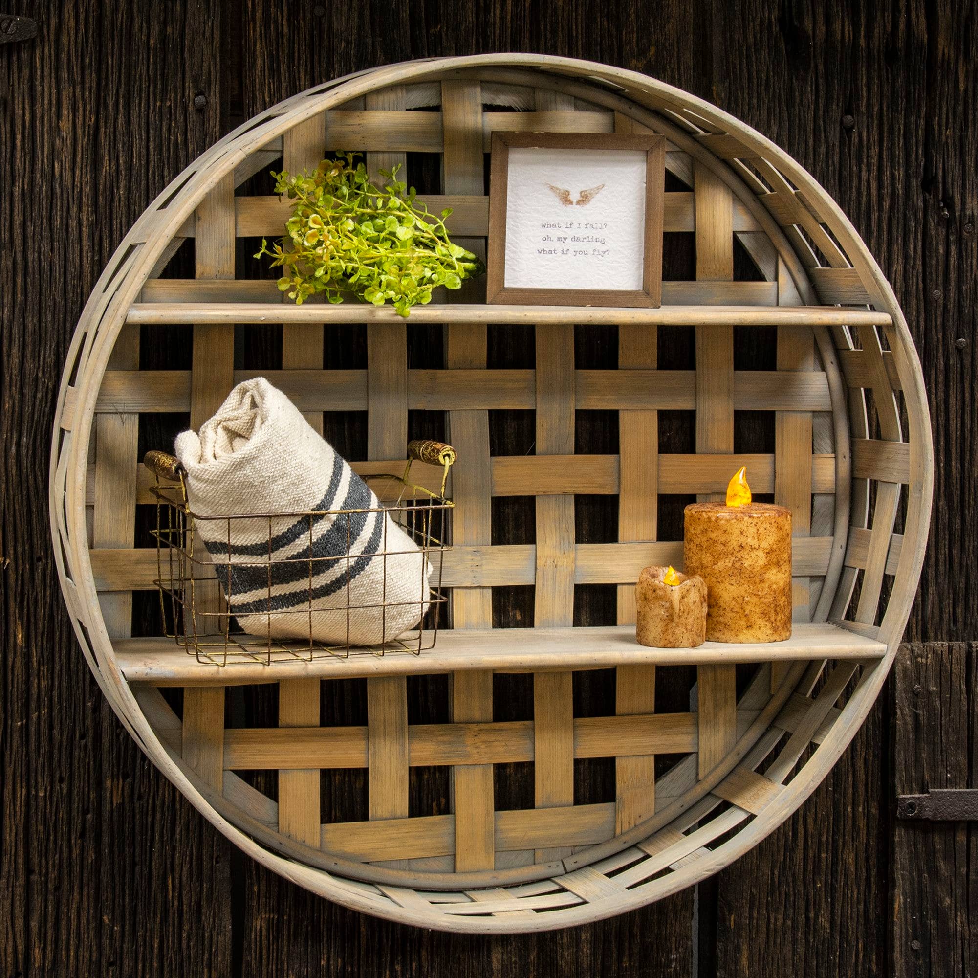 Col House Designs - Wholesale Wall Mounted Shelf - Basket Weave Two-Level Round Wall Shelf1