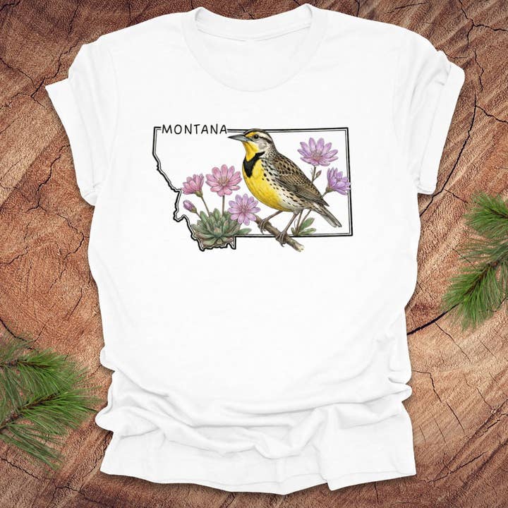 T-shirt de l'Alouette des champs de l'État du Montana pour la vente par Wandering Owl Adventure Co.