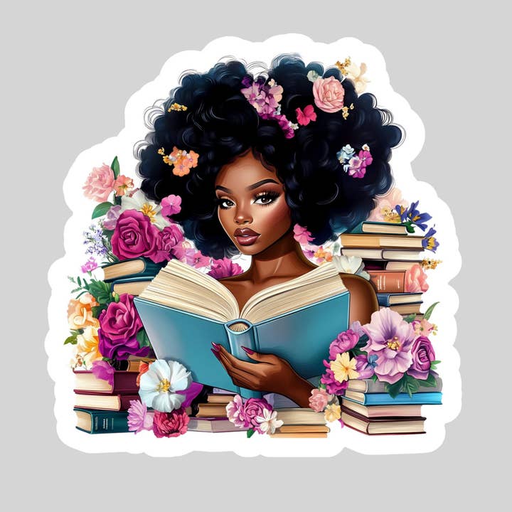 Autocollant Lectrice Black Girls Read – Autocollant Imperméable de 3" avec Revêtement Holo – Livres, Cadeau pour Lectrice, Amoureux des Livres, Marchandise de Librairie pour la vente par Purely Bookish