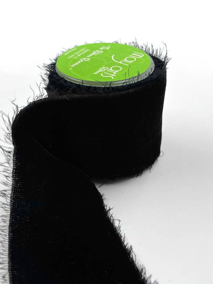 Ruban en velours de soie noir effiloché ~1 3/8 pouce pour la vente par May Arts Ribbon