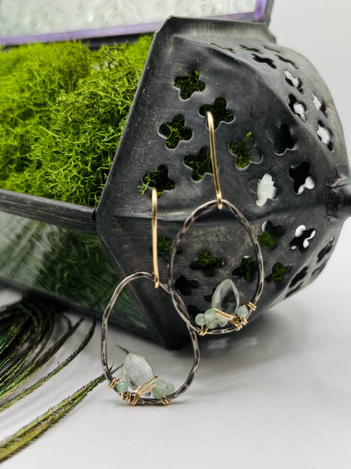 CHERYL Freeform Prasiolite Geode Pebble Mixed Metal Dangles for wholesale by Rachel Renee Jewelry