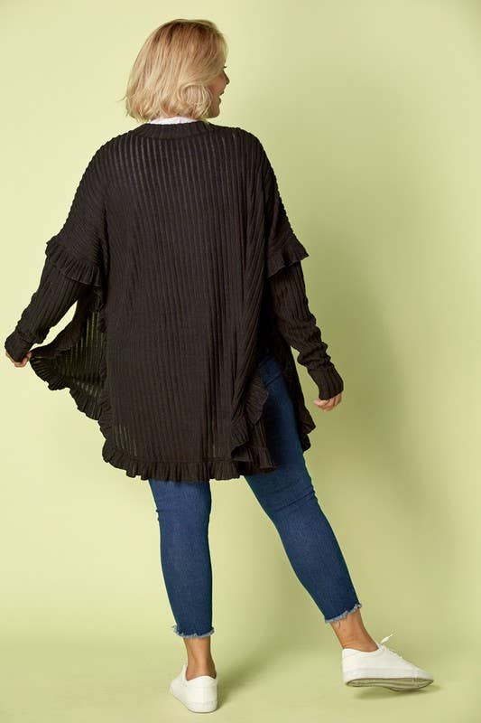 Doe and Rae – Cardigan - Mulher por atacado – Casaco Bainha com Folhos - 9783JPL2