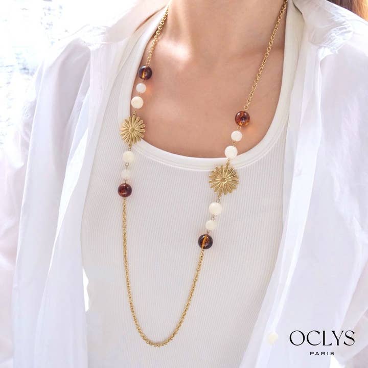 Rita vergoldete Edelstahlharz-Langhalskette für den Großhandel von Oclys