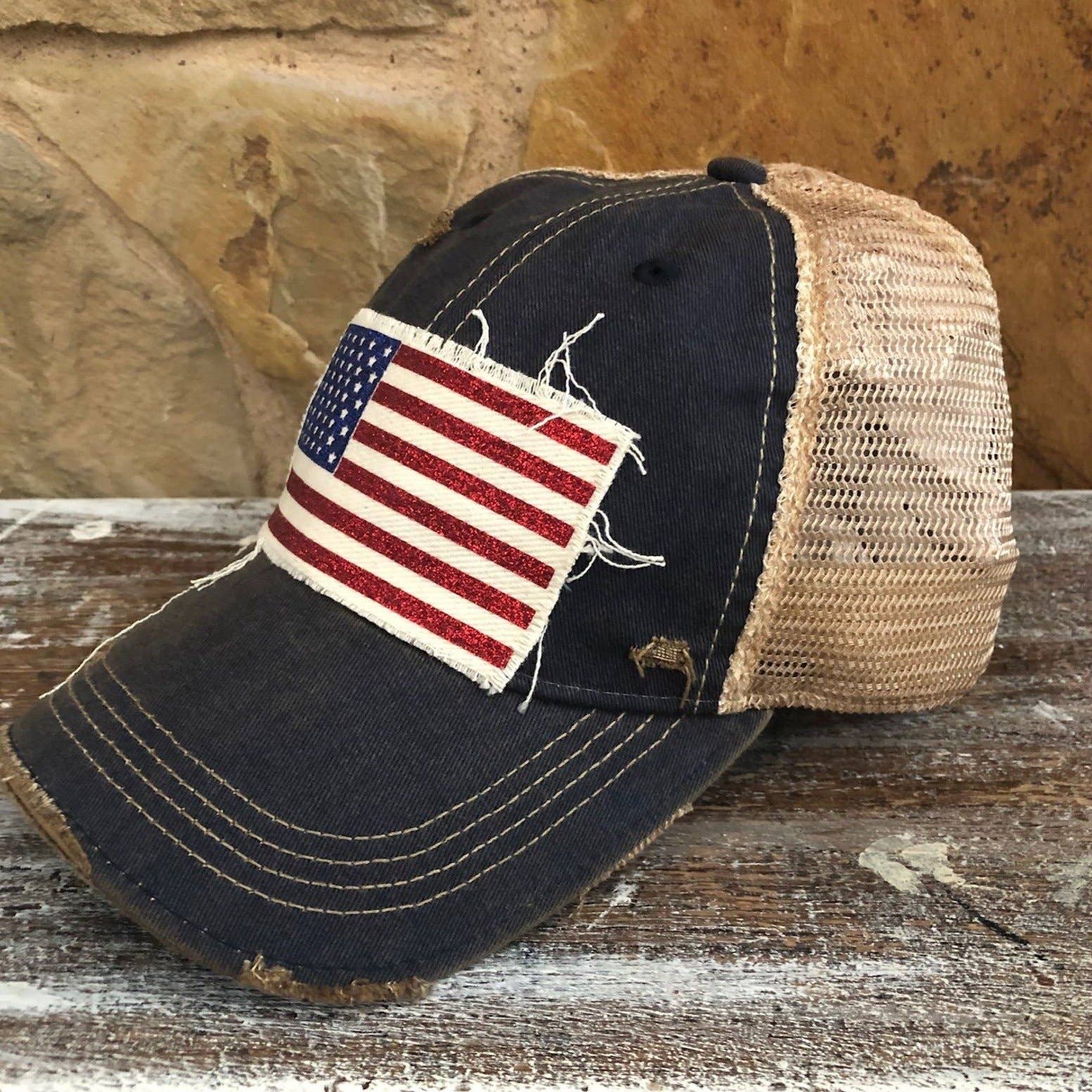 BohoGroove - Wholesale Trucker Hat - Women's - “American Flag Glitter” Hat – Patriotic snapback2