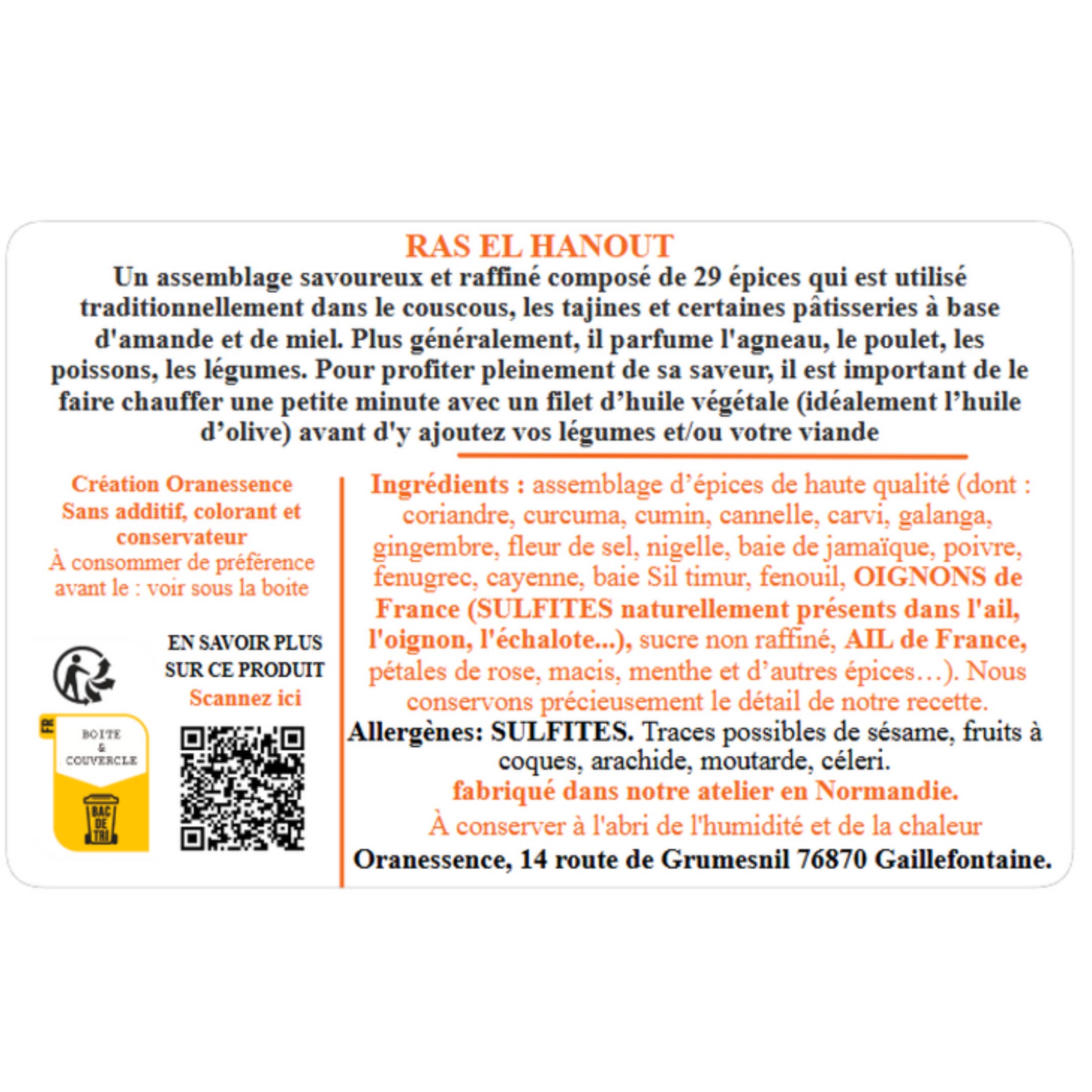 Oranessence – Mistura de especiarias secas por atacado – Ras el hanout - mistura de 29 especiarias (caixa de 50g)1