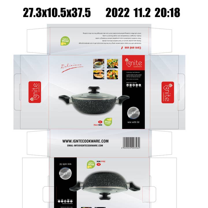 26cm Non Stick Kadai / Wok With Lid & Induction bottom for wholesale by Ignite Cookware Ltd